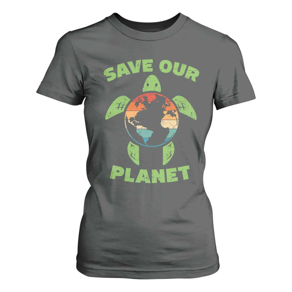 Retro Earth Day T Shirt For Women Save Our Planet Sea Turtle Recycle Ocean Environment