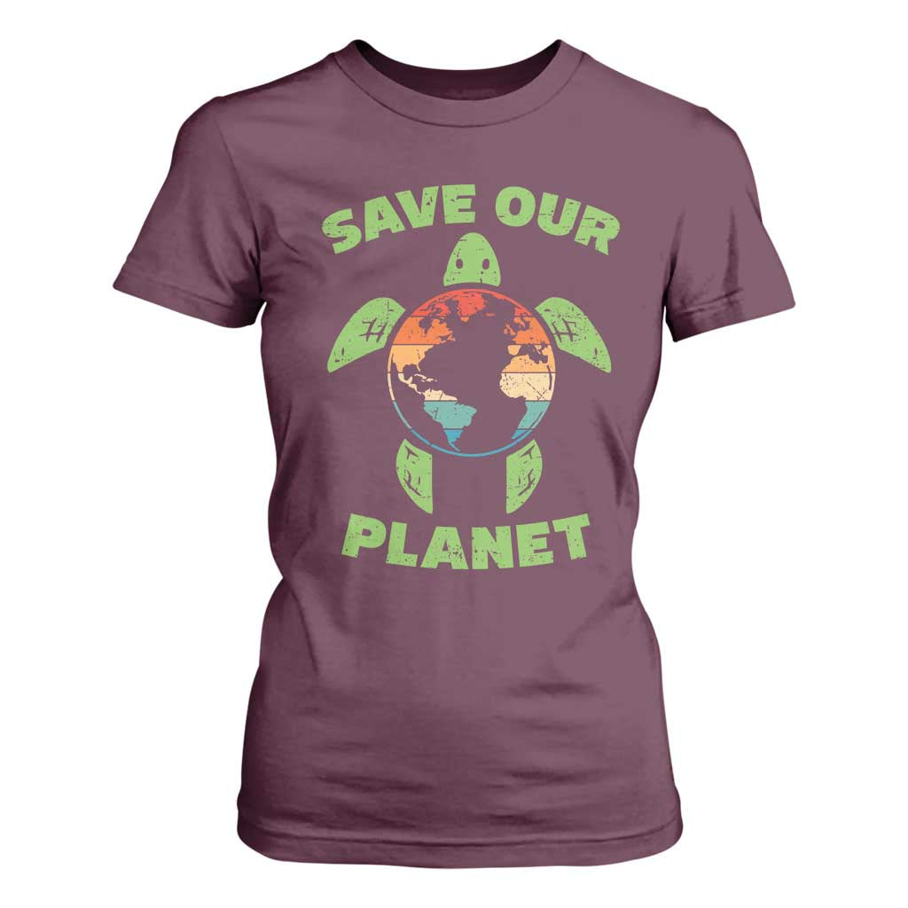 Retro Earth Day T Shirt For Women Save Our Planet Sea Turtle Recycle Ocean Environment