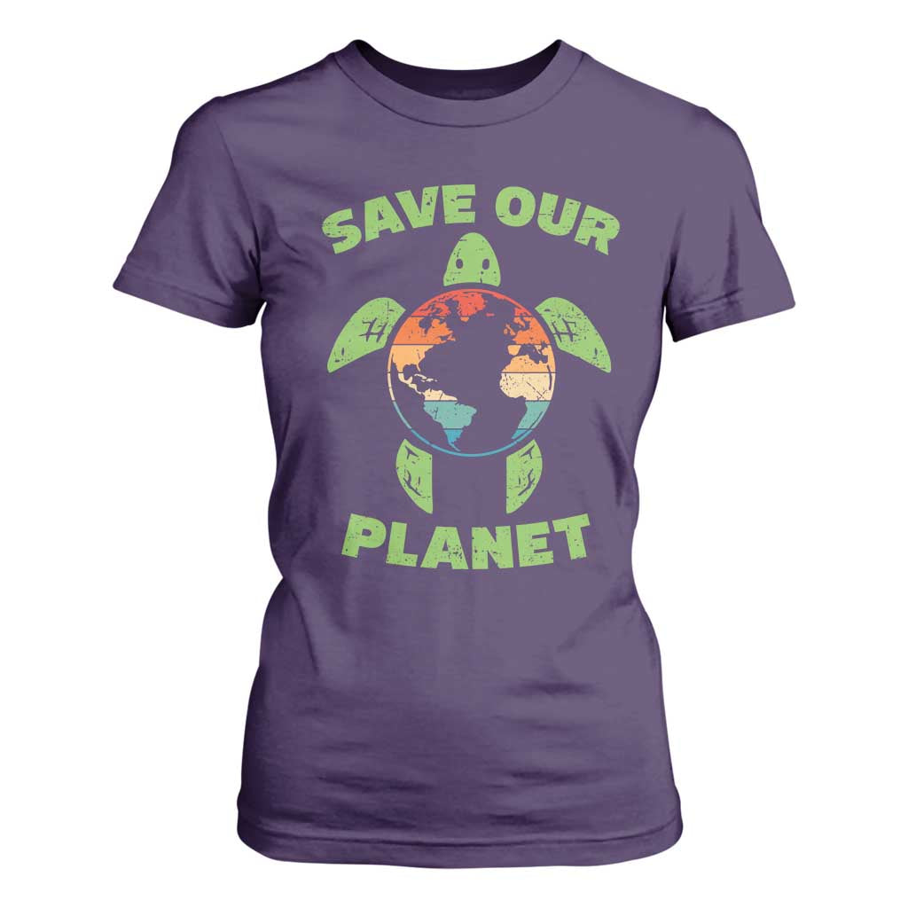 Retro Earth Day T Shirt For Women Save Our Planet Sea Turtle Recycle Ocean Environment