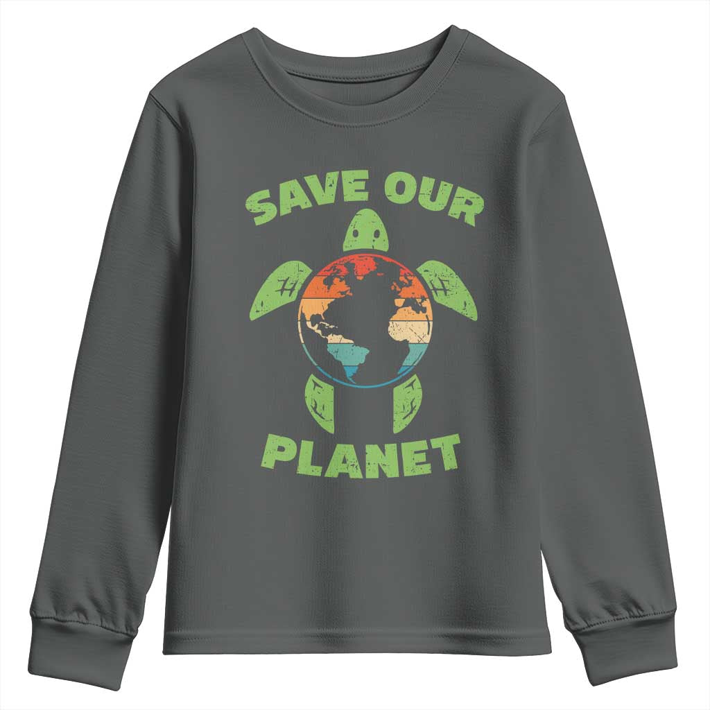 Retro Earth Day Youth Sweatshirt Save Our Planet Sea Turtle Recycle Ocean Environment