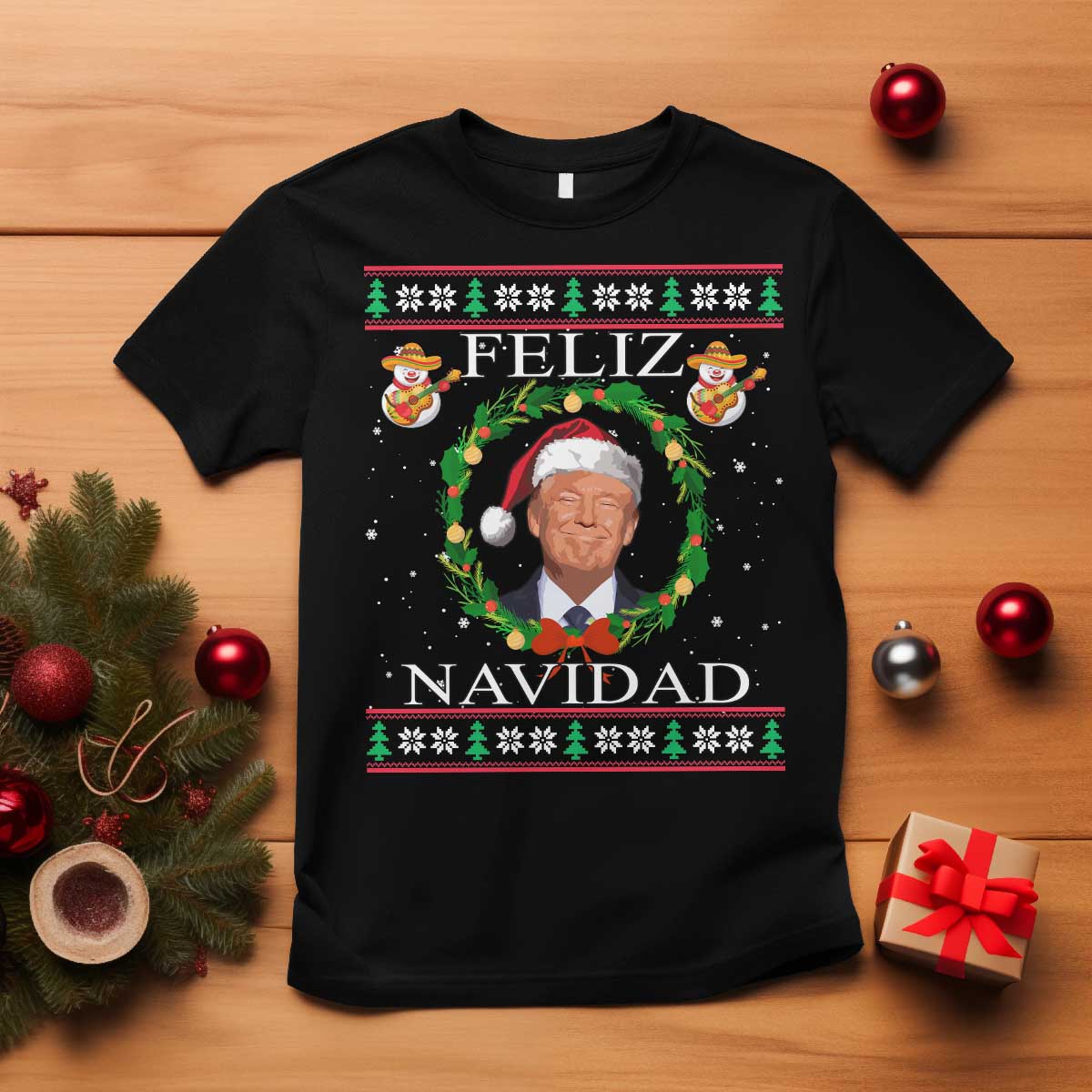 Mexico Christmas Trump T Shirt Feliz Navidad Funny Trump Santa Ugly Christmas - African Pride