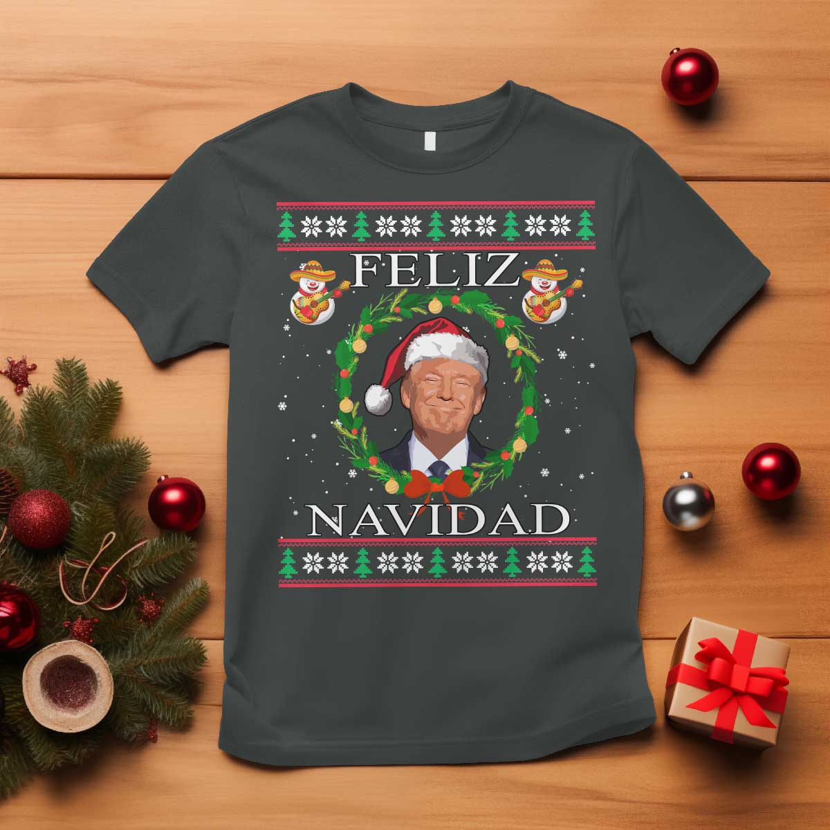 Mexico Christmas Trump T Shirt Feliz Navidad Funny Trump Santa Ugly Christmas - African Pride