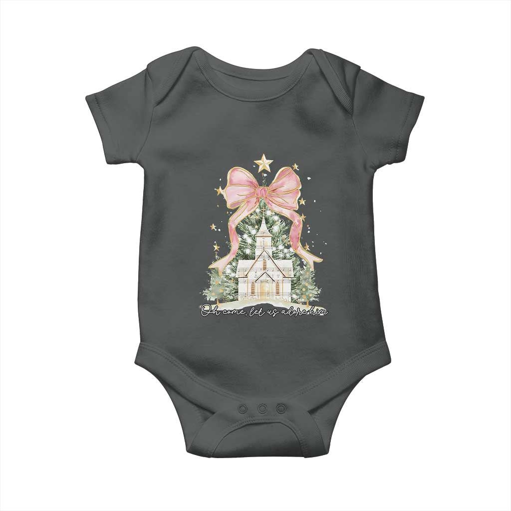 Christian Christmas Baby Onesie Oh Come Let Us Adore Him Nativity Christmas Tree Bow - African Pride