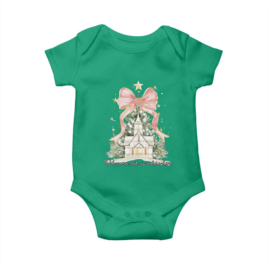 Christian Christmas Baby Onesie Oh Come Let Us Adore Him Nativity Christmas Tree Bow - African Pride