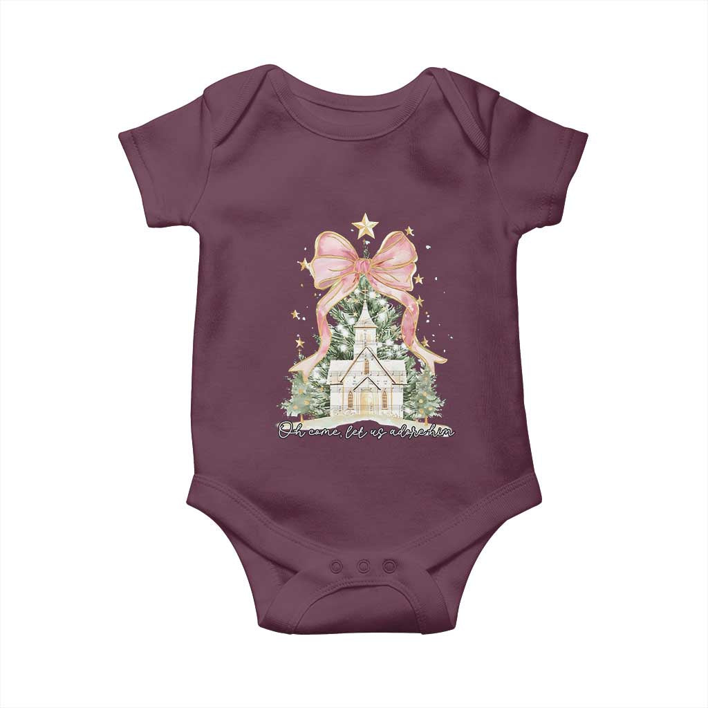 Christian Christmas Baby Onesie Oh Come Let Us Adore Him Nativity Christmas Tree Bow - African Pride