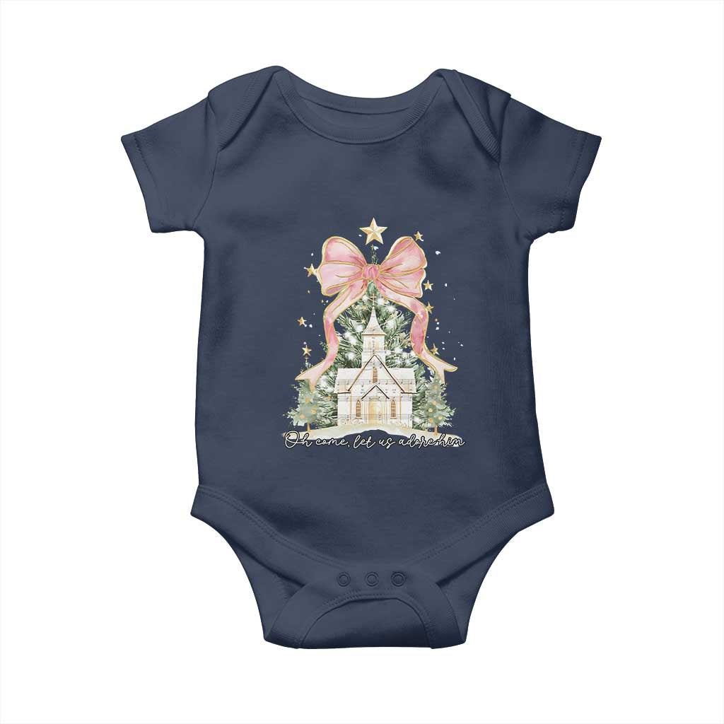 Christian Christmas Baby Onesie Oh Come Let Us Adore Him Nativity Christmas Tree Bow - African Pride
