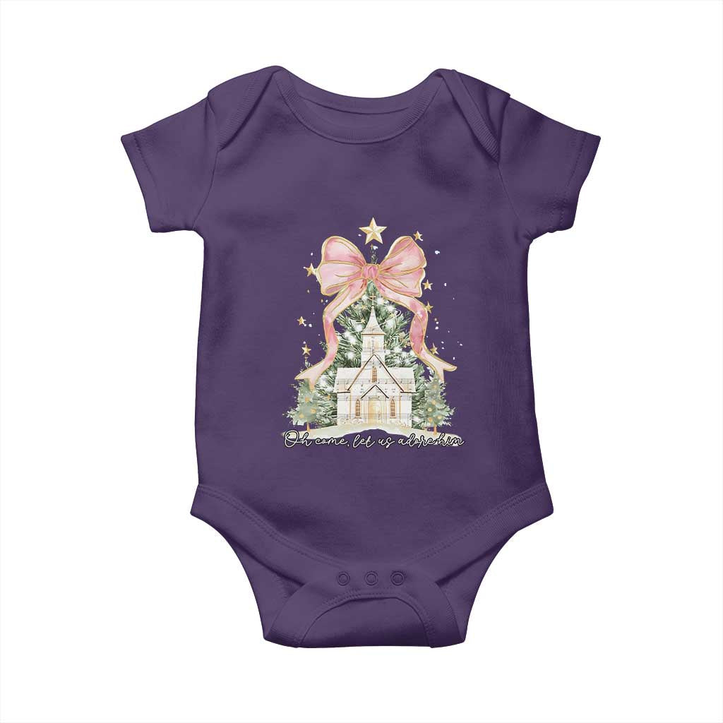 Christian Christmas Baby Onesie Oh Come Let Us Adore Him Nativity Christmas Tree Bow - African Pride