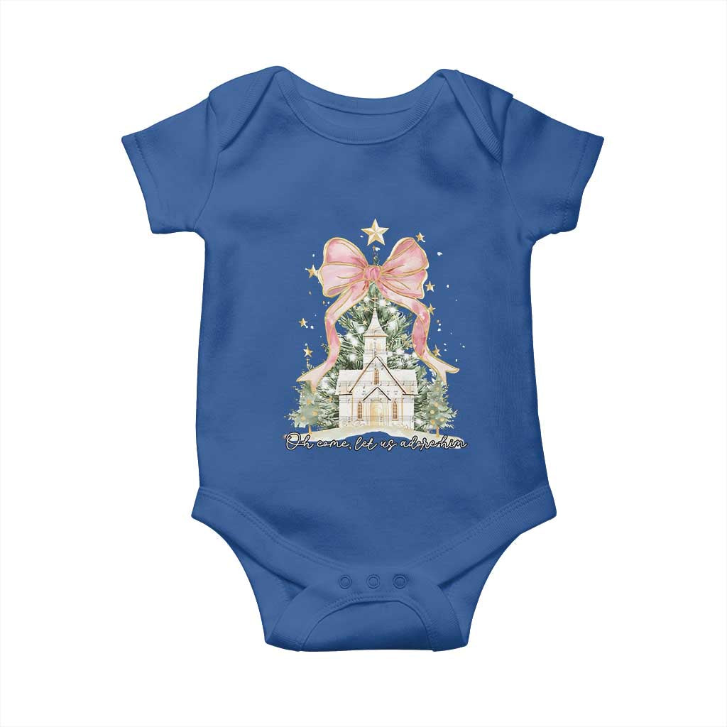 Christian Christmas Baby Onesie Oh Come Let Us Adore Him Nativity Christmas Tree Bow - African Pride