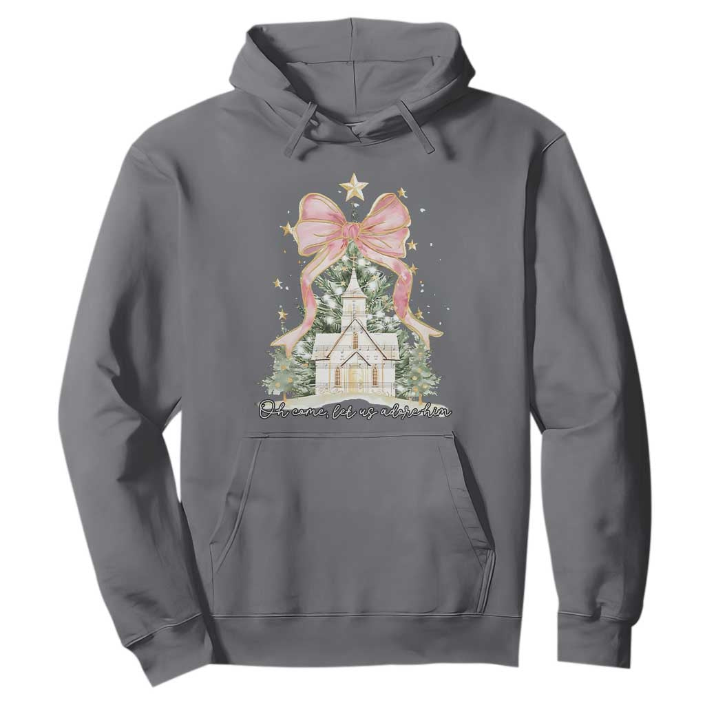 Christian Christmas Hoodie Oh Come Let Us Adore Him Nativity Christmas Tree Bow - African Pride
