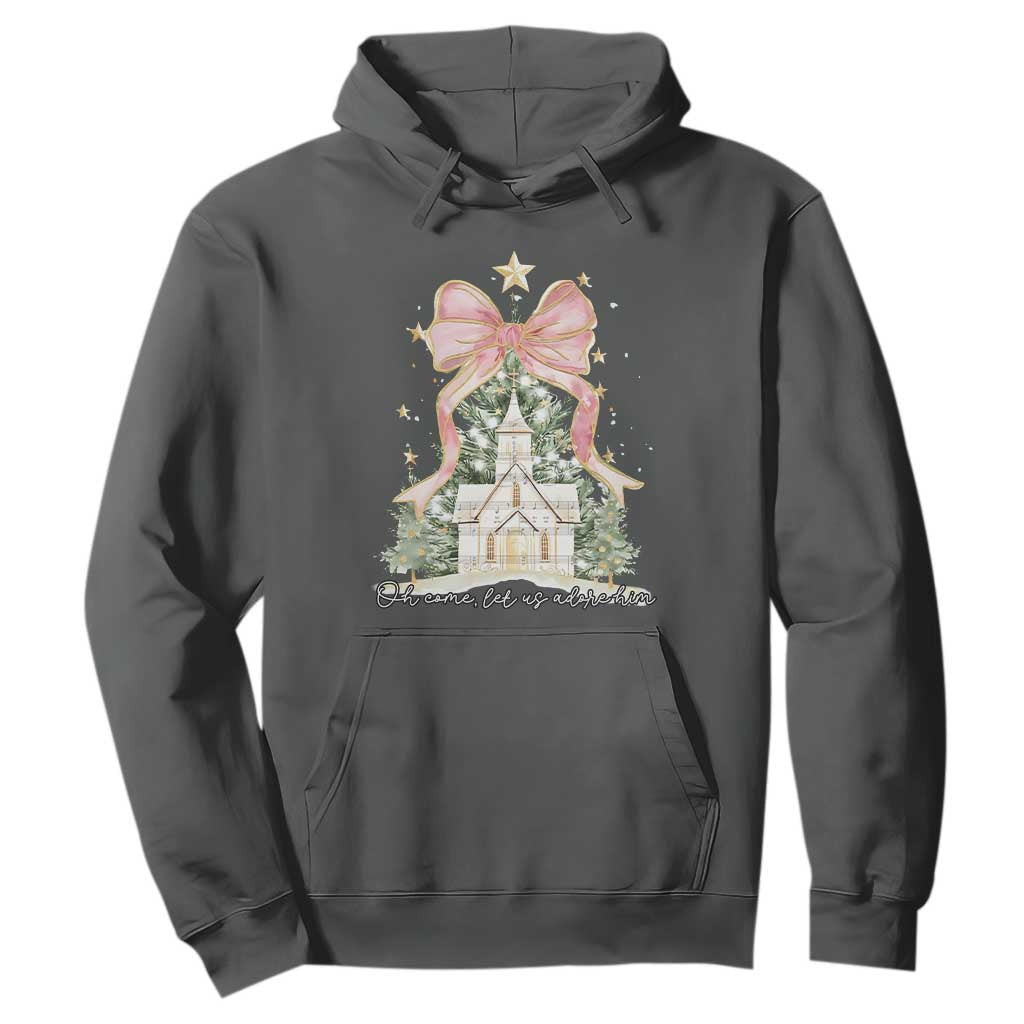 Christian Christmas Hoodie Oh Come Let Us Adore Him Nativity Christmas Tree Bow - African Pride
