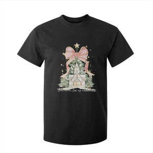 Christian Christmas T Shirt For Kid Oh Come Let Us Adore Him Nativity Christmas Tree Bow - African Pride
