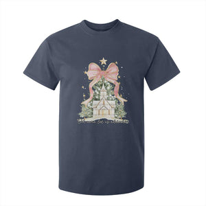 Christian Christmas T Shirt For Kid Oh Come Let Us Adore Him Nativity Christmas Tree Bow - African Pride