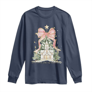 Christian Christmas Long Sleeve Shirt Oh Come Let Us Adore Him Nativity Christmas Tree Bow - African Pride