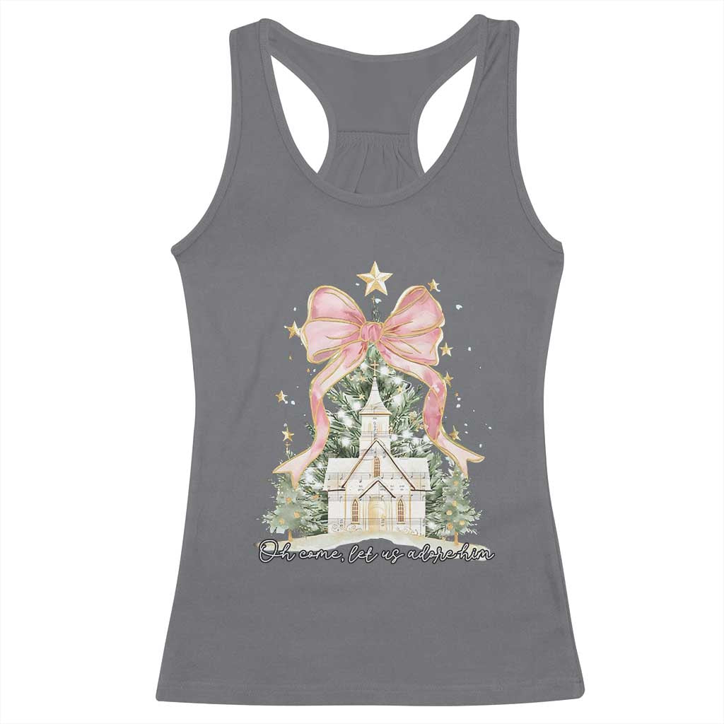 Christian Christmas Racerback Tank Top Oh Come Let Us Adore Him Nativity Christmas Tree Bow - African Pride
