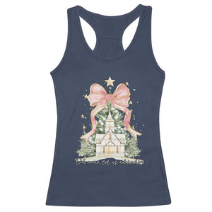 Christian Christmas Racerback Tank Top Oh Come Let Us Adore Him Nativity Christmas Tree Bow - African Pride