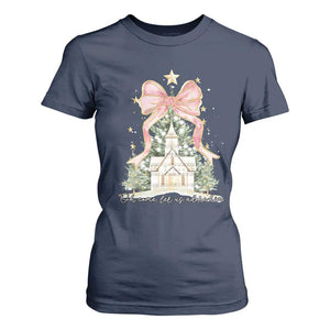 Christian Christmas T Shirt For Women Oh Come Let Us Adore Him Nativity Christmas Tree Bow - African Pride
