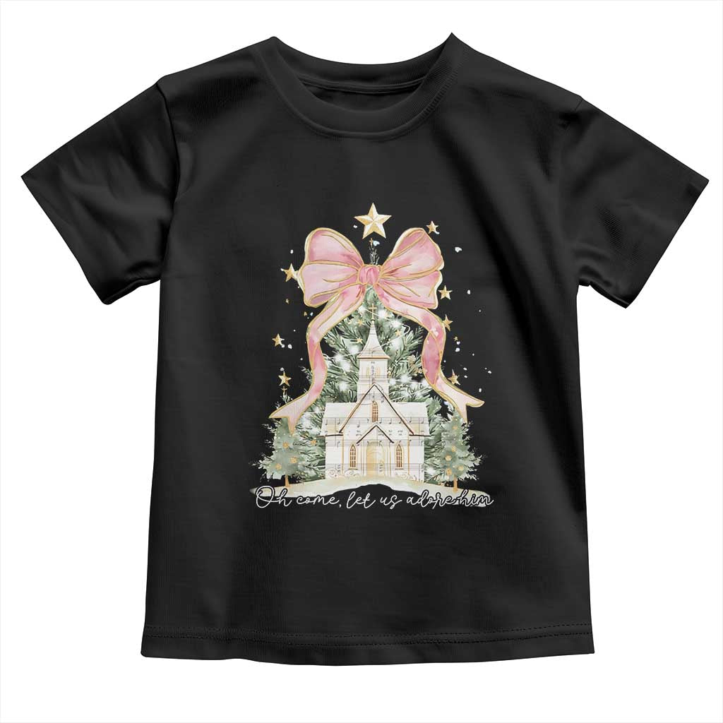 Christian Christmas Toddler T Shirt Oh Come Let Us Adore Him Nativity Christmas Tree Bow - African Pride