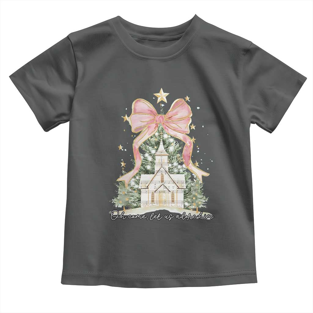Christian Christmas Toddler T Shirt Oh Come Let Us Adore Him Nativity Christmas Tree Bow - African Pride