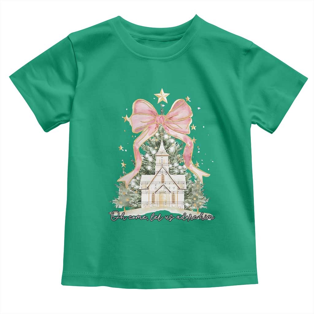 Christian Christmas Toddler T Shirt Oh Come Let Us Adore Him Nativity Christmas Tree Bow - African Pride
