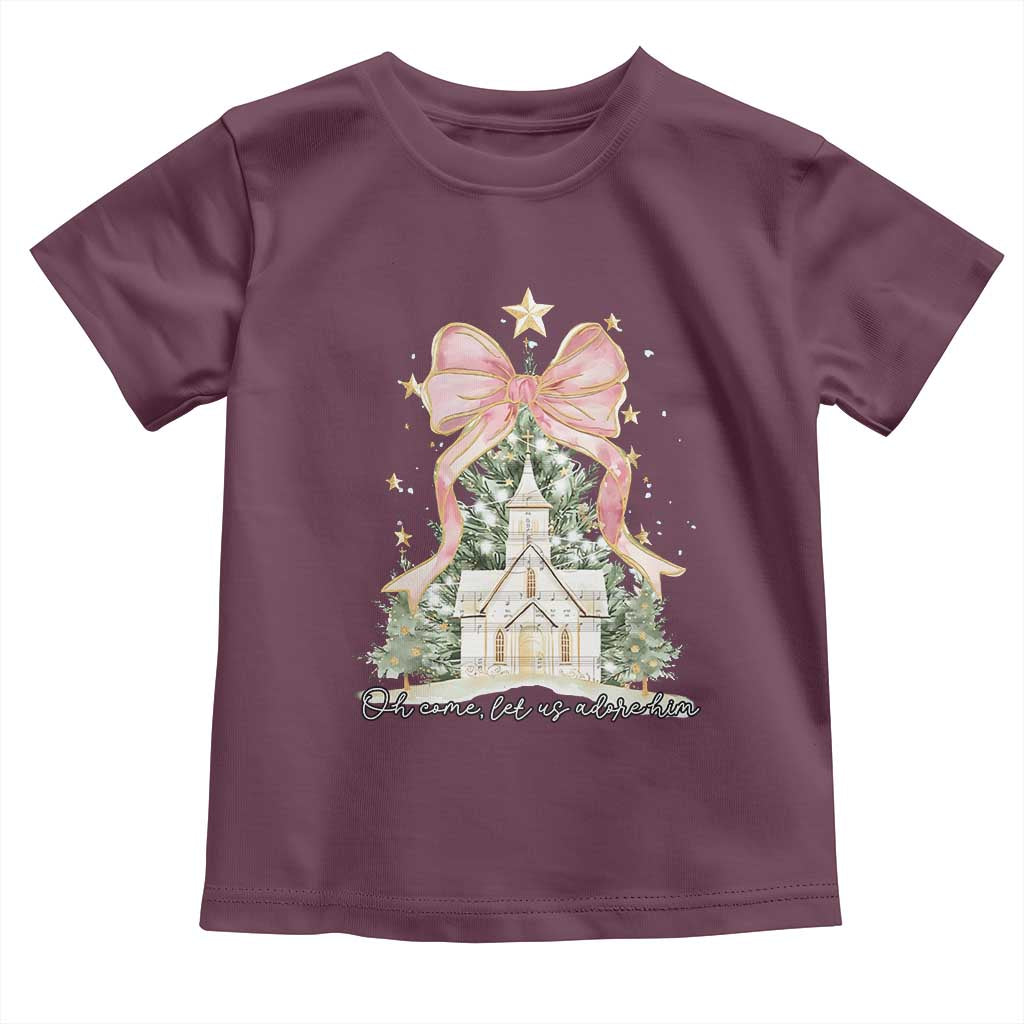 Christian Christmas Toddler T Shirt Oh Come Let Us Adore Him Nativity Christmas Tree Bow - African Pride