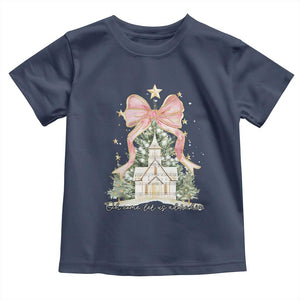 Christian Christmas Toddler T Shirt Oh Come Let Us Adore Him Nativity Christmas Tree Bow - African Pride