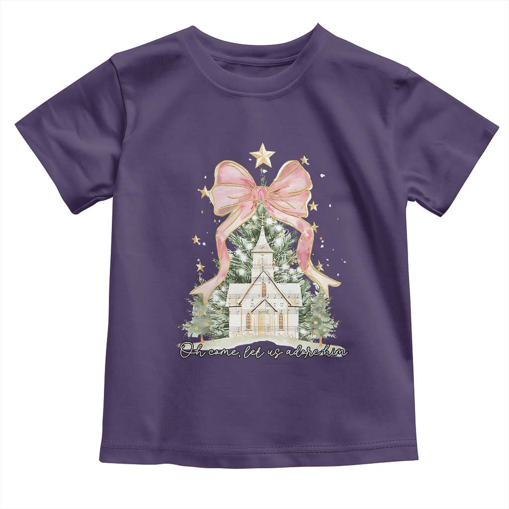 Christian Christmas Toddler T Shirt Oh Come Let Us Adore Him Nativity Christmas Tree Bow - African Pride