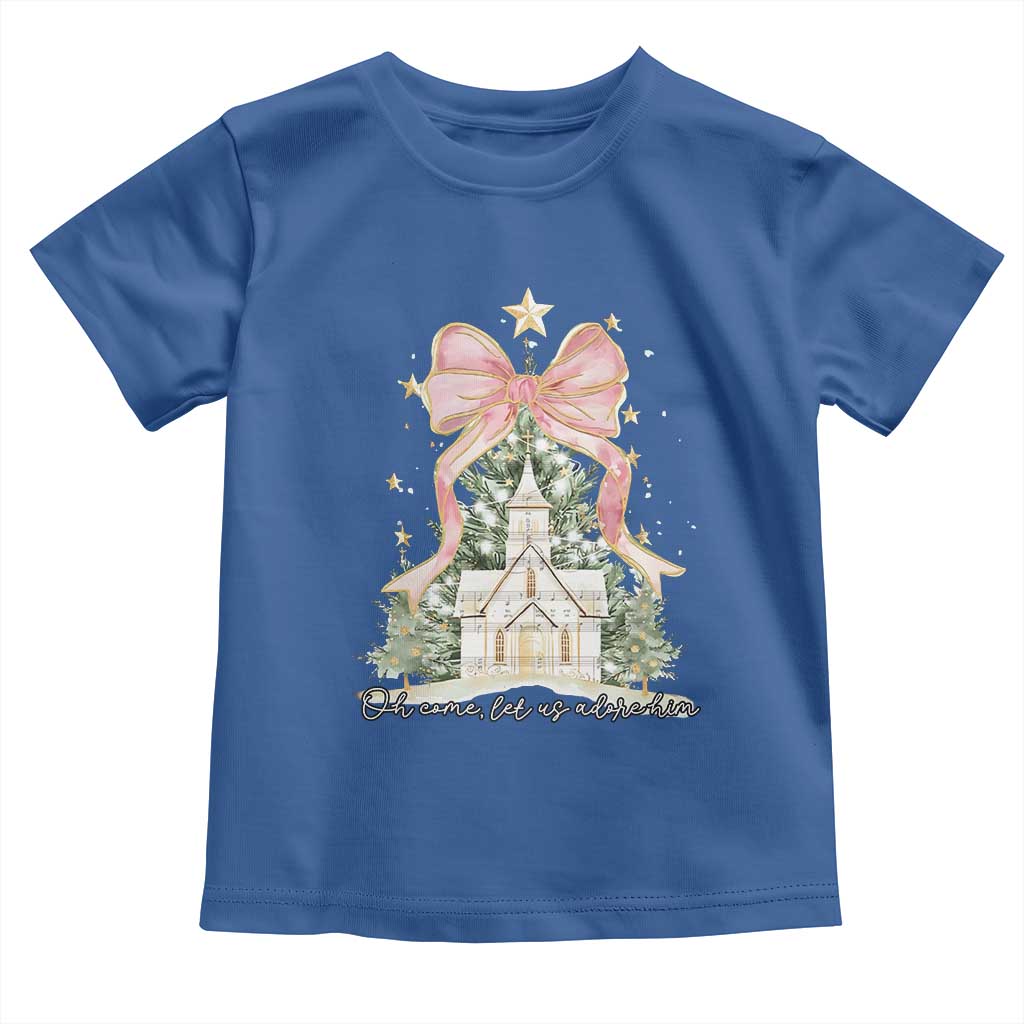 Christian Christmas Toddler T Shirt Oh Come Let Us Adore Him Nativity Christmas Tree Bow - African Pride