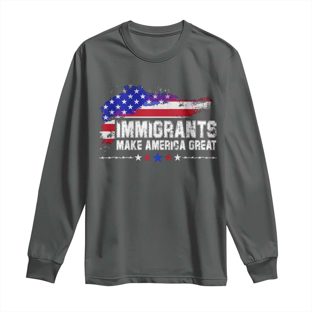 Immigrants Make America Great Long Sleeve Shirt American Flag Pro Immigration - African Pride