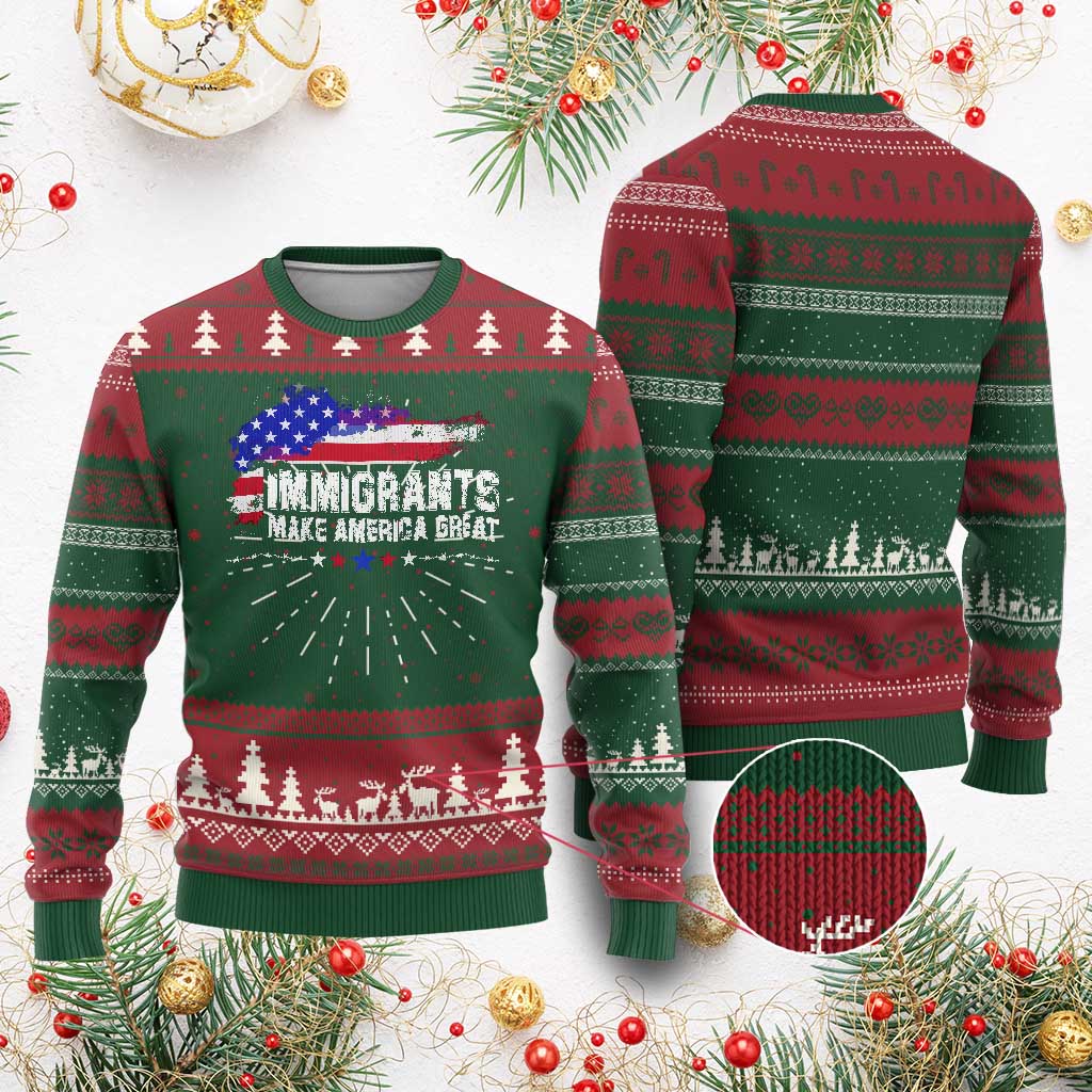 Immigrants Make America Great Knit Sweatshirt American Flag Pro Immigration - African Pride