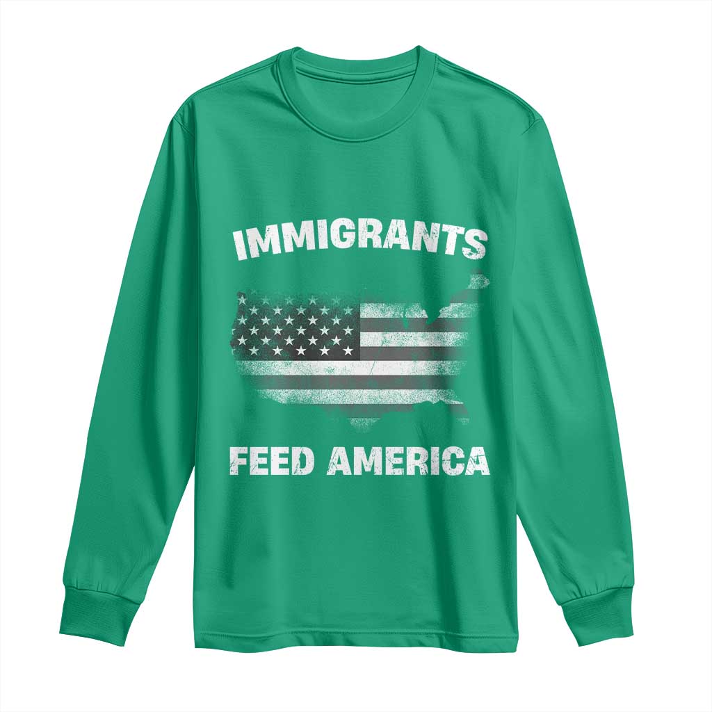 Immigrants Feed America Long Sleeve Shirt Grunge US Flag - African Pride