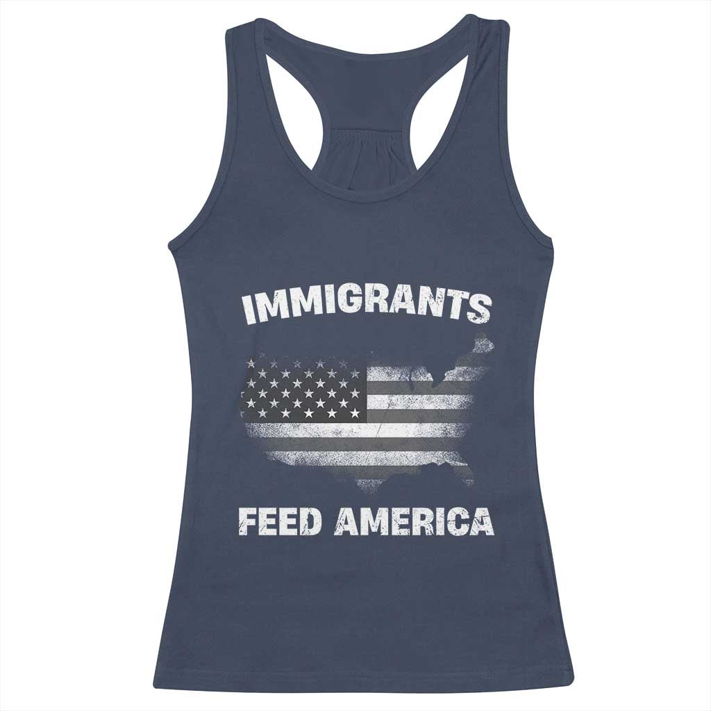 Immigrants Feed America Racerback Tank Top Grunge US Flag - African Pride