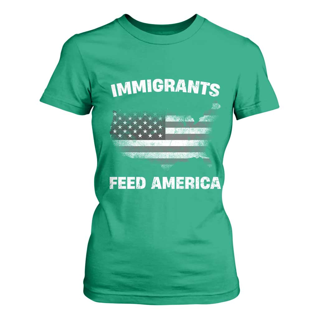 Immigrants Feed America T Shirt For Women Grunge US Flag - African Pride
