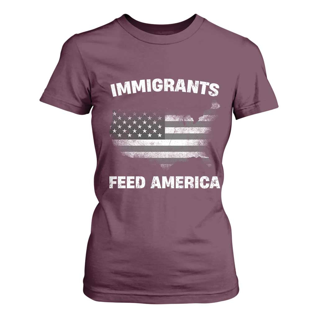 Immigrants Feed America T Shirt For Women Grunge US Flag - African Pride