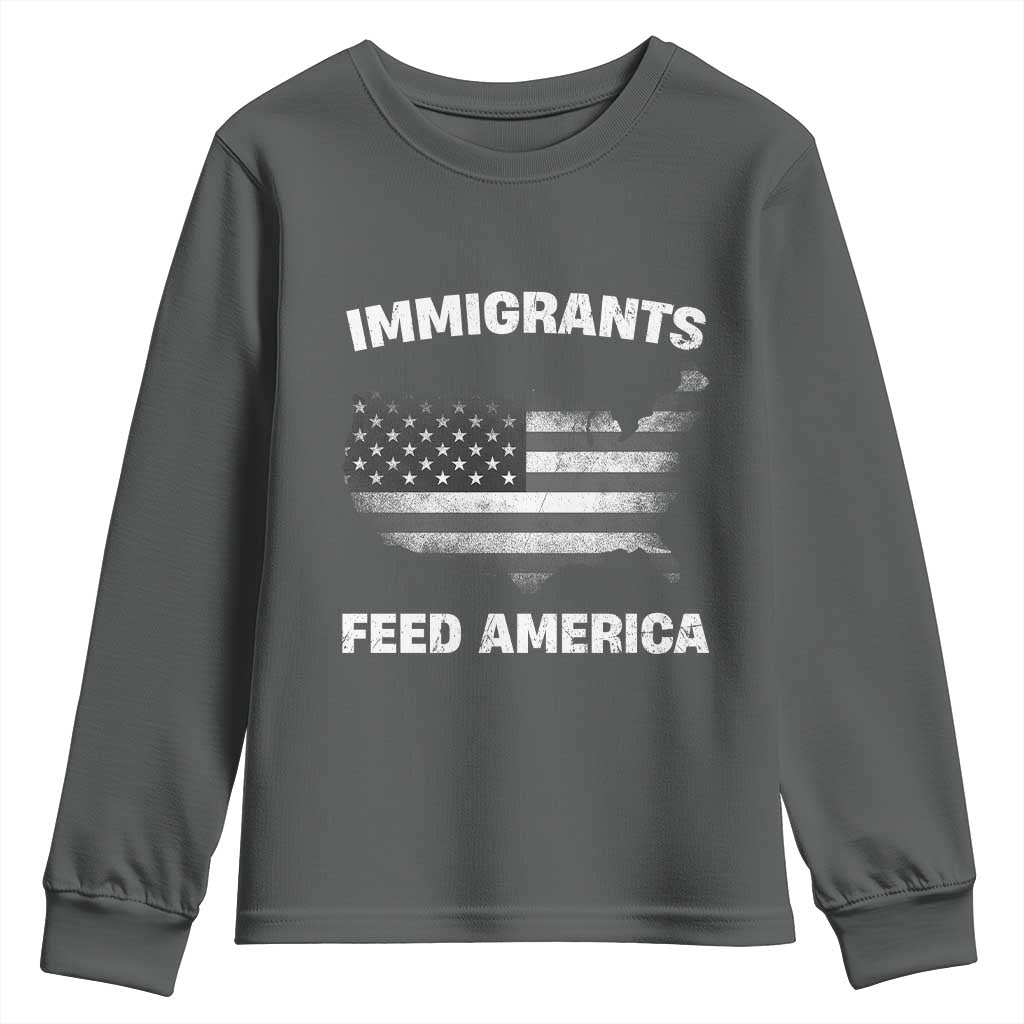 Immigrants Feed America Youth Sweatshirt Grunge US Flag - African Pride