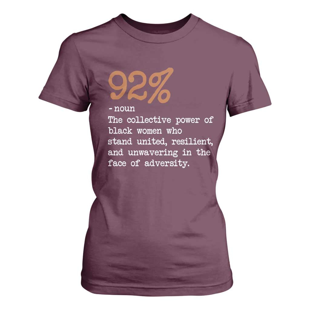 92 Percent Black Woman Power T Shirt For Women The 92% African American Melanin Girls - African Pride