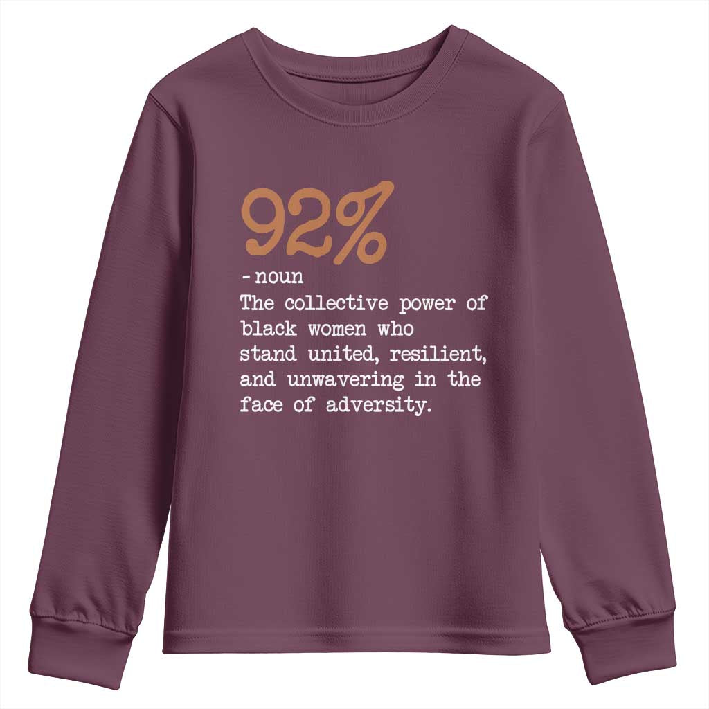 92 Percent Black Woman Power Youth Sweatshirt The 92% African American Melanin Girls - African Pride