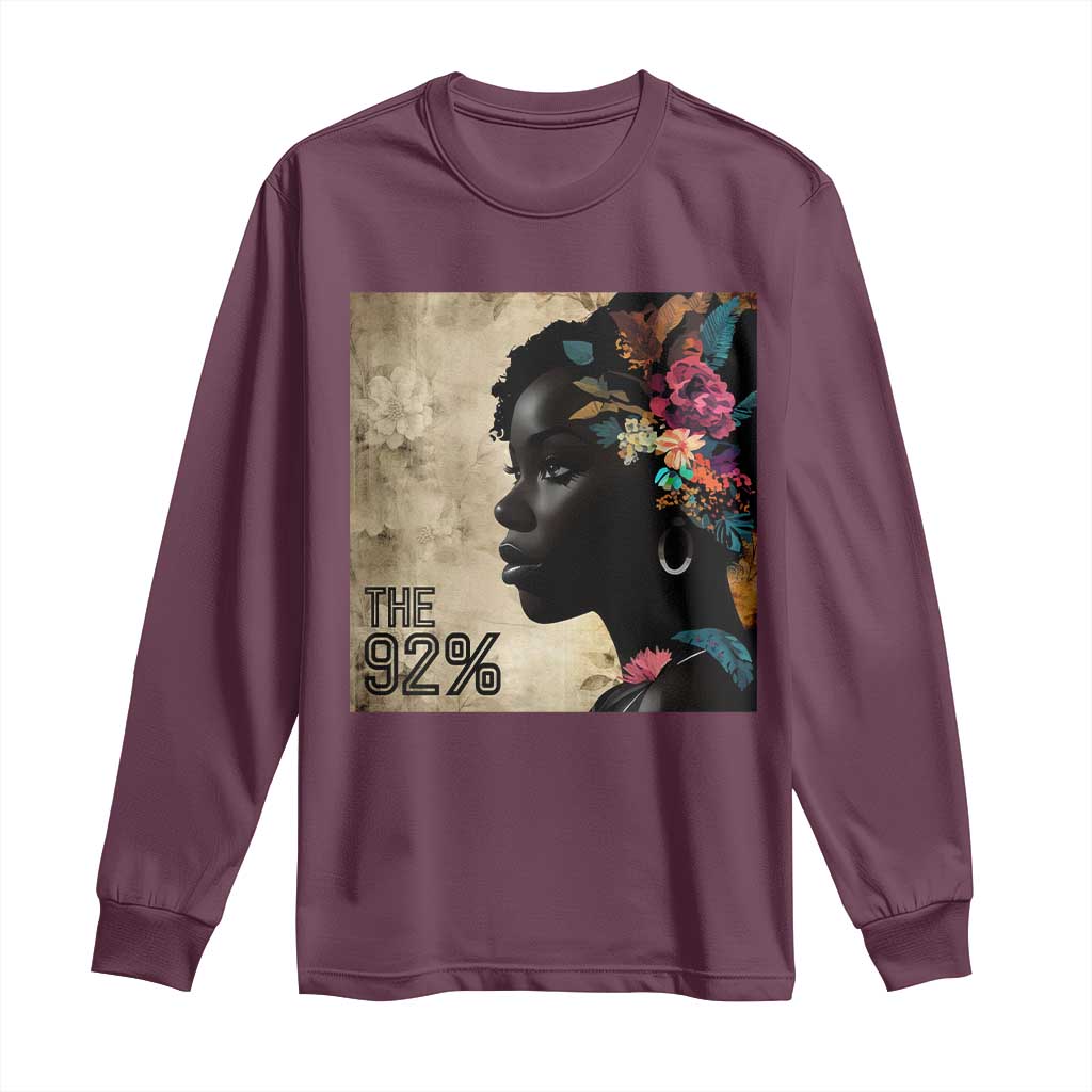 The 92% Black Women Power Long Sleeve Shirt 92 Percent Floral Melanin Girls - African Pride