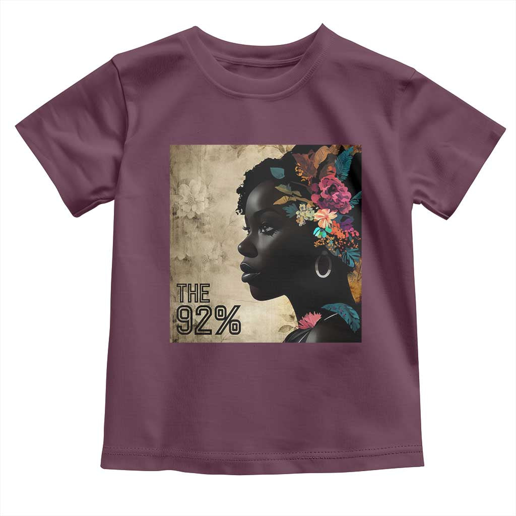 The 92% Black Women Power Toddler T Shirt 92 Percent Floral Melanin Girls - African Pride