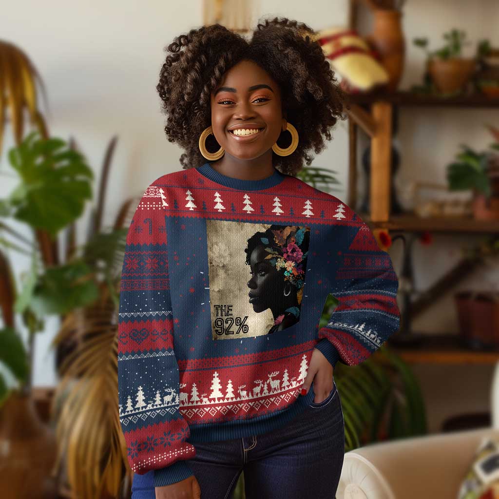 The 92% Black Women Power Knit Sweatshirt 92 Percent Floral Melanin Girls - African Pride