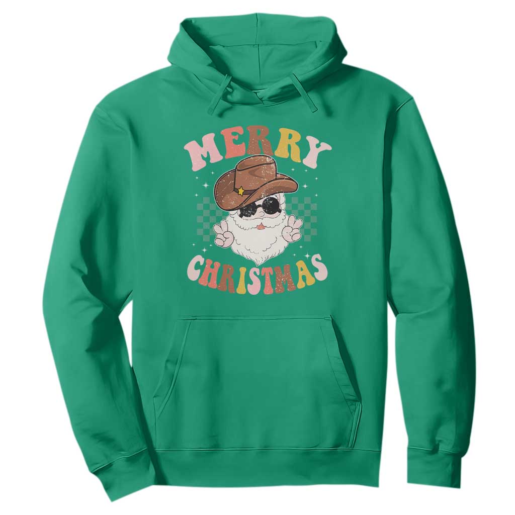 Christmas Cowboy Hoodie Vintage 90s Western Groovy Santa Claus Xmas Vibes - African Pride