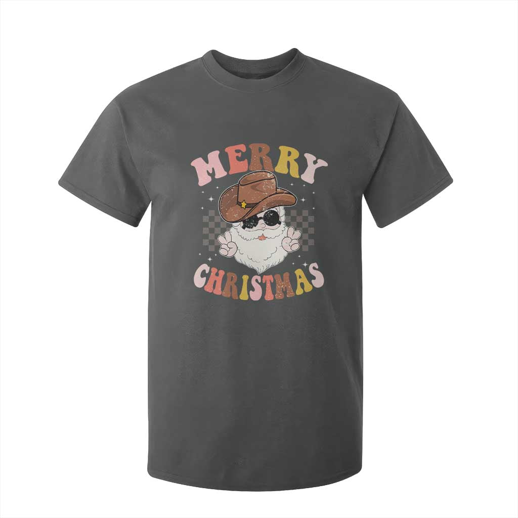 Christmas Cowboy T Shirt For Kid Vintage 90s Western Groovy Santa Claus Xmas Vibes - African Pride