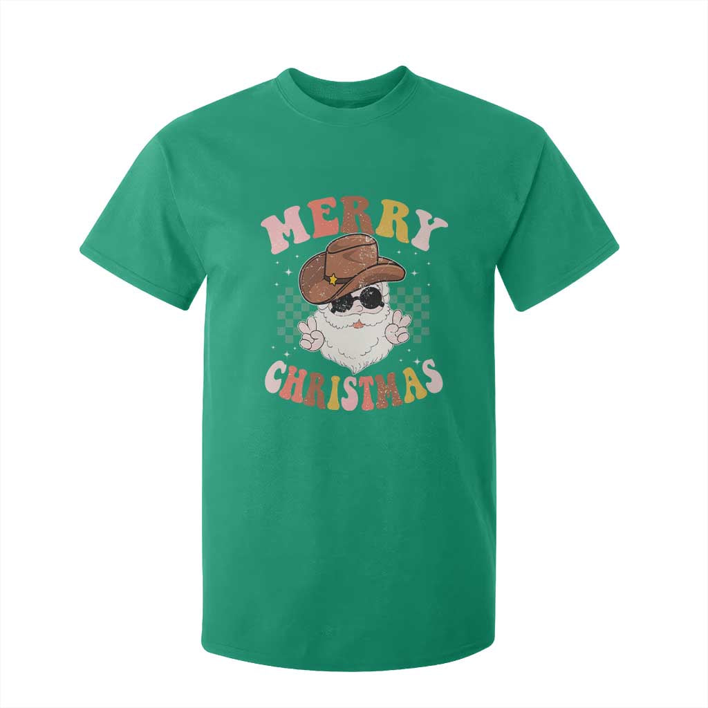 Christmas Cowboy T Shirt For Kid Vintage 90s Western Groovy Santa Claus Xmas Vibes - African Pride