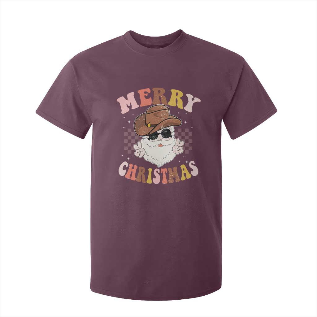 Christmas Cowboy T Shirt For Kid Vintage 90s Western Groovy Santa Claus Xmas Vibes - African Pride