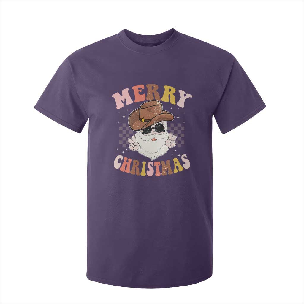 Christmas Cowboy T Shirt For Kid Vintage 90s Western Groovy Santa Claus Xmas Vibes - African Pride