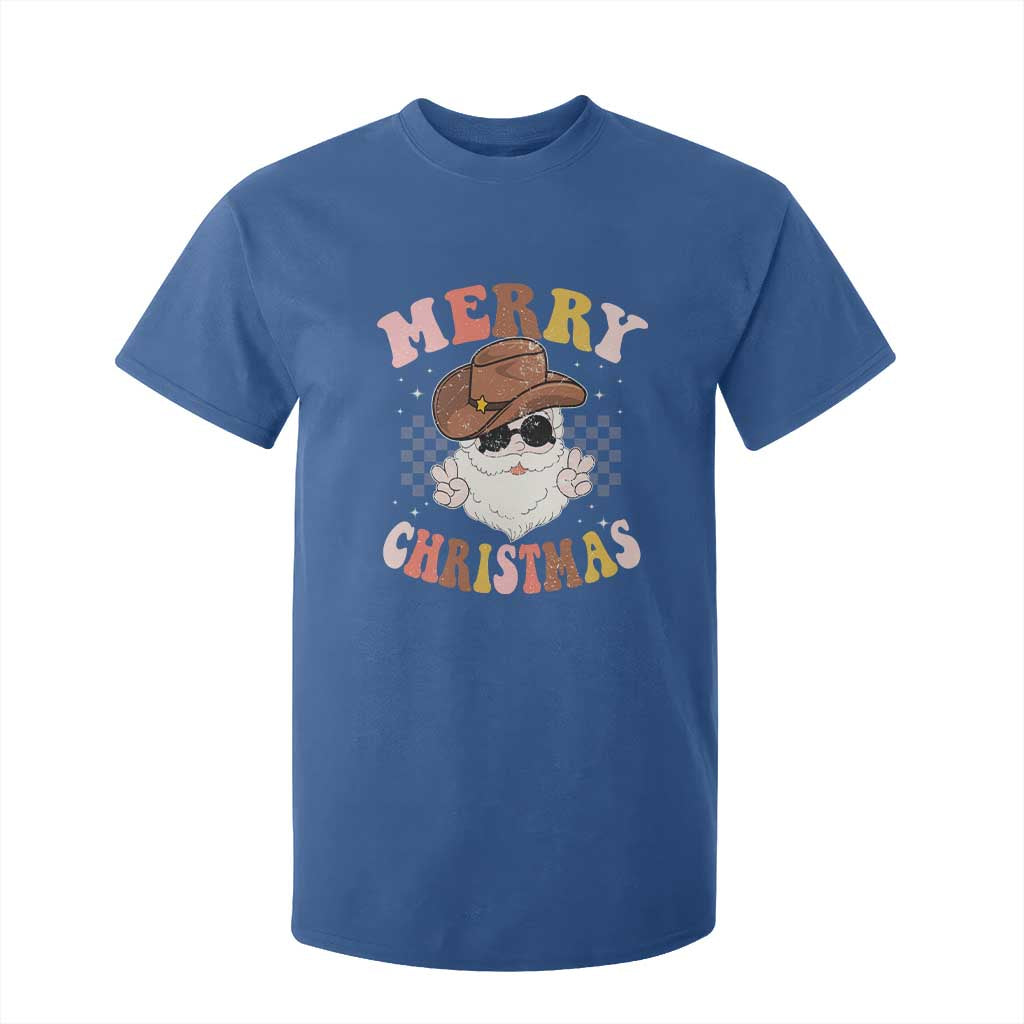 Christmas Cowboy T Shirt For Kid Vintage 90s Western Groovy Santa Claus Xmas Vibes - African Pride