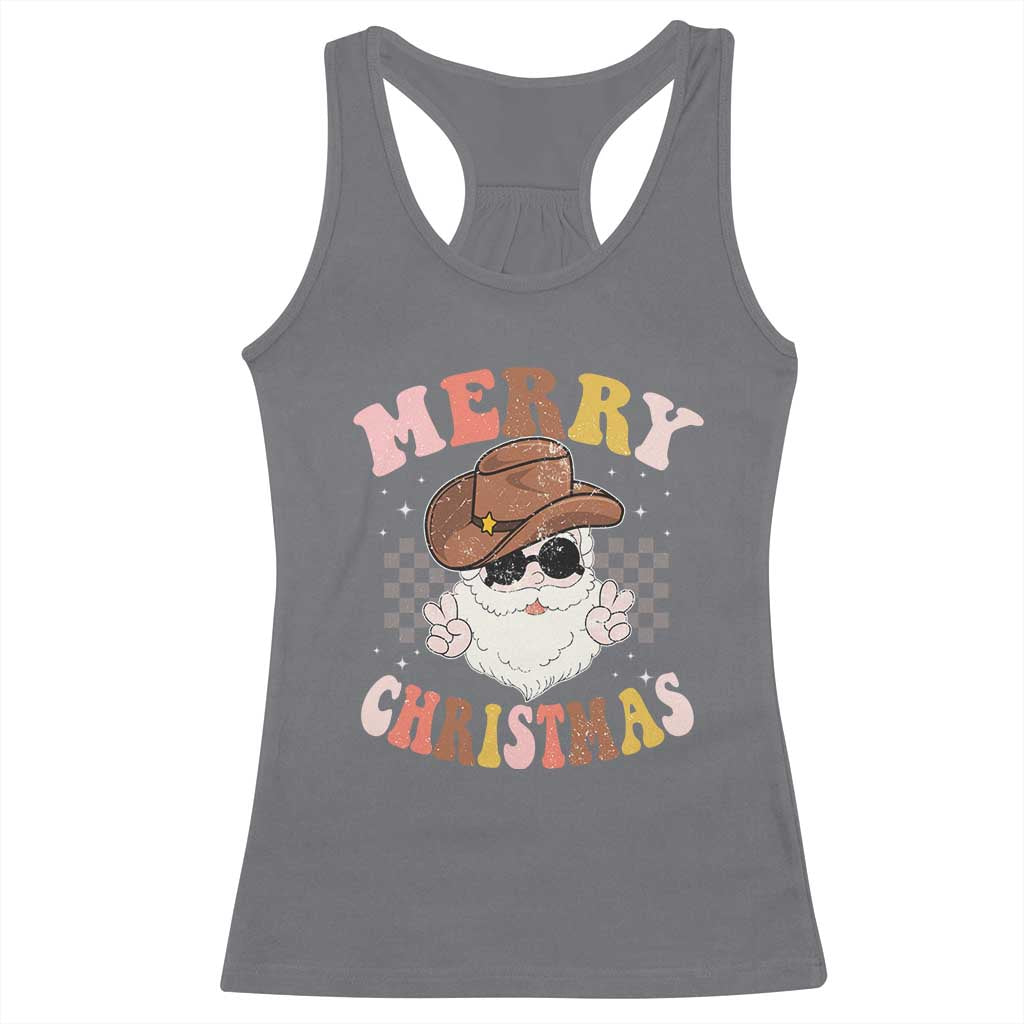 Christmas Cowboy Racerback Tank Top Vintage 90s Western Groovy Santa Claus Xmas Vibes - African Pride