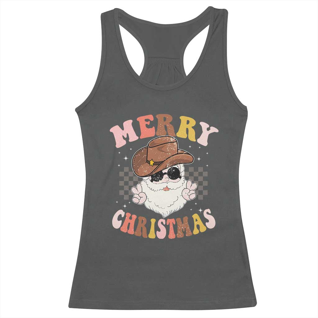 Christmas Cowboy Racerback Tank Top Vintage 90s Western Groovy Santa Claus Xmas Vibes - African Pride