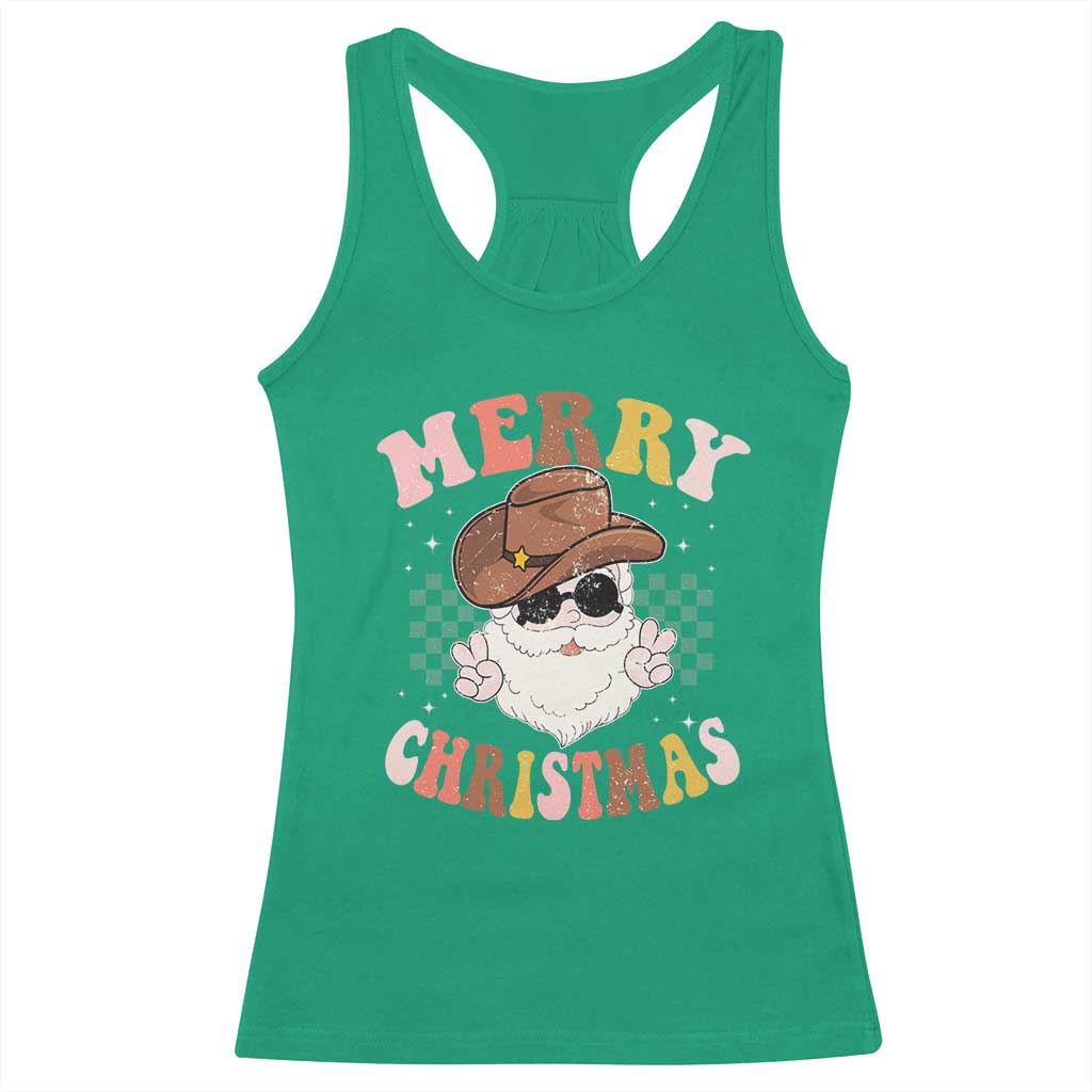 Christmas Cowboy Racerback Tank Top Vintage 90s Western Groovy Santa Claus Xmas Vibes - African Pride