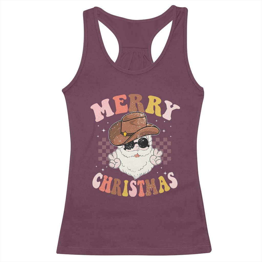 Christmas Cowboy Racerback Tank Top Vintage 90s Western Groovy Santa Claus Xmas Vibes - African Pride