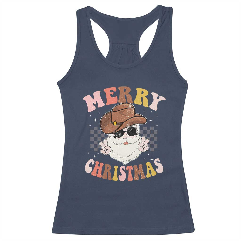 Christmas Cowboy Racerback Tank Top Vintage 90s Western Groovy Santa Claus Xmas Vibes - African Pride